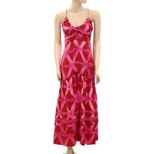 Ilio Nema Silk Tie & Dye Printed Maxi Long Dress Sleeveless Ruffle XS NWD